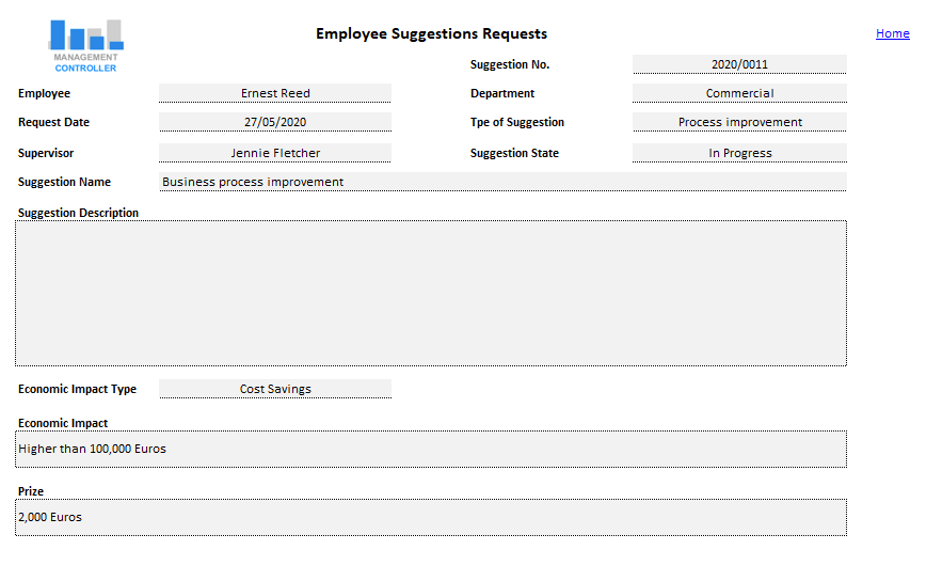 Programa de sugerencias de empleados Plantilla de Excel gratuita