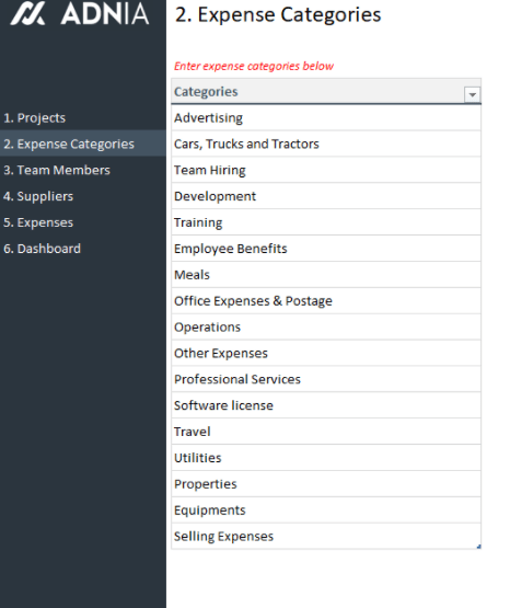 Plantilla de Excel de control de gastos del proyecto