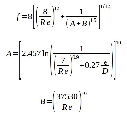 Churchill Friction Factor Formulae and Calculator