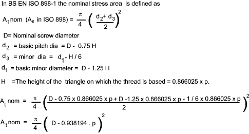 Thread Tensile Stress Area Calculator